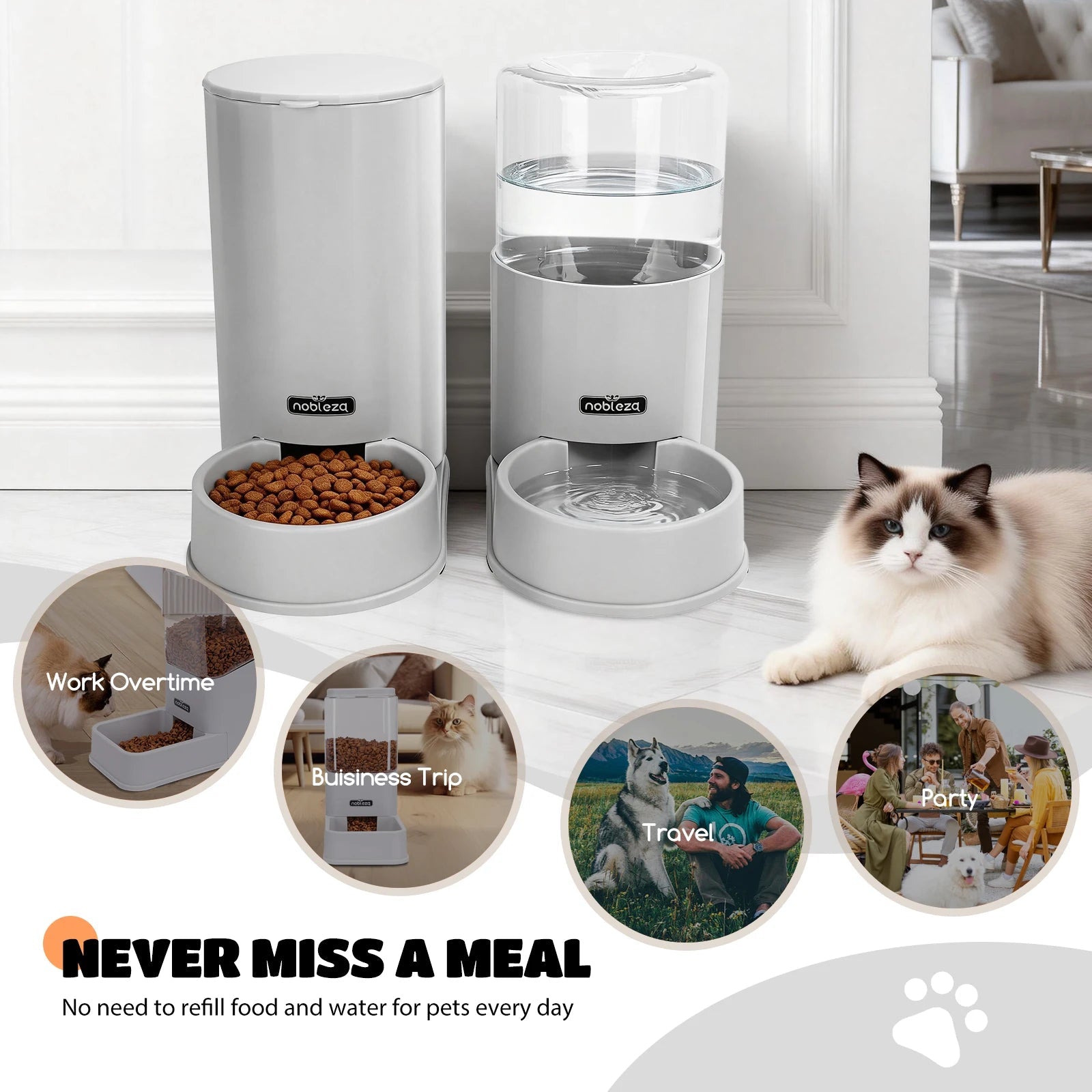 Comedero y Bebedero Automático Nobleza 3.8L — Pack 2 Unidades para Perros y Gatos - TrendyNova